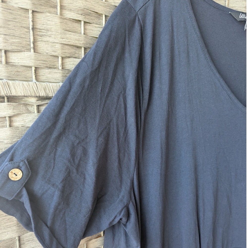 Ulla Popken T-Shirt Dress Navy Blue Organic Cotton Drawstring Sz 24/26 Pockets - Picture 3 of 10
